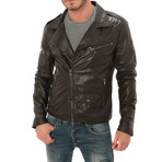 Zip Leather Jacket // Dark Brown (L)