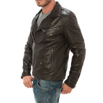 Zip Leather Jacket // Dark Brown (L)