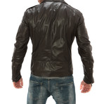 Zip Leather Jacket // Dark Brown (L)