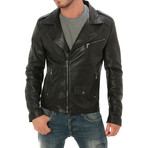 Zip Leather Jacket // Black (XL)