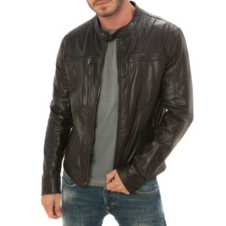 Paneled Moto Jacket // Dark Brown (S)