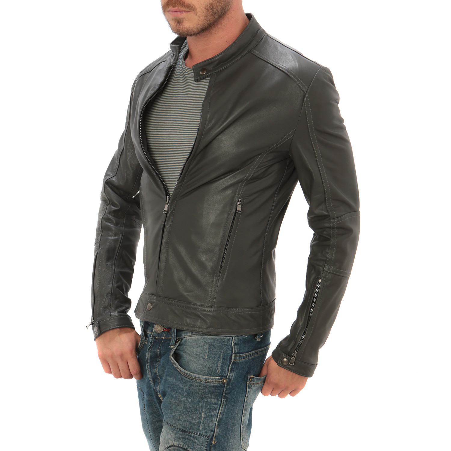 Button Clasp Moto Jacket // Grey (S) - AFF Clothing - Touch of Modern