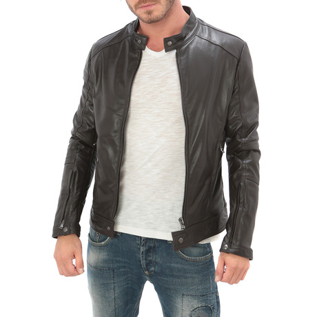 Button Clasp Moto Jacket // Dark Brown (S)