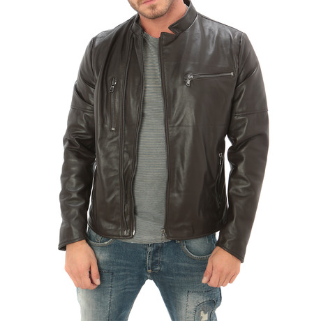 Side Zip Moto Jacket // Dark Brown (S)