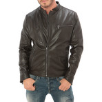 Side Zip Moto Jacket // Dark Brown (XL)