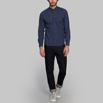 Hidden Button-Up Shirt // Grey + Blue (S)