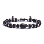 Black Glass + Silver Beaded Bracelet