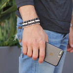 Black Glass + Silver Beaded Bracelet