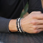 Black Glass + Silver Beaded Bracelet