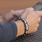 Black Glass + Silver Beaded Bracelet