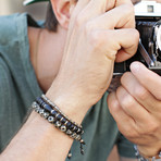 Black Glass + Silver Beaded Bracelet