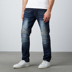 Rawx Faded Wash Moto Jeans // Dark Blue (32WX30L)