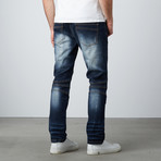 Rawx Faded Wash Moto Jeans // Dark Blue (32WX30L)