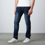 Moto Slim Jean W/ Embossed Detail // Dark Blue (36WX32L)