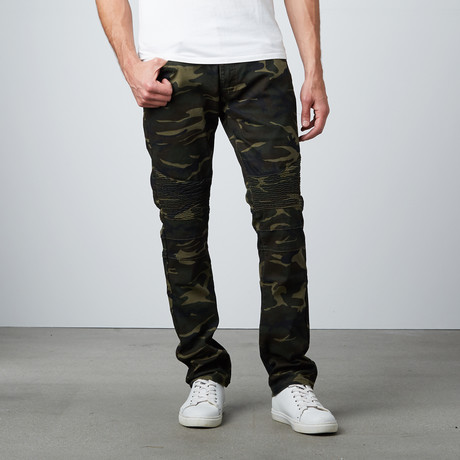 Camo Print Moto Jeans // Olive (30WX30L)