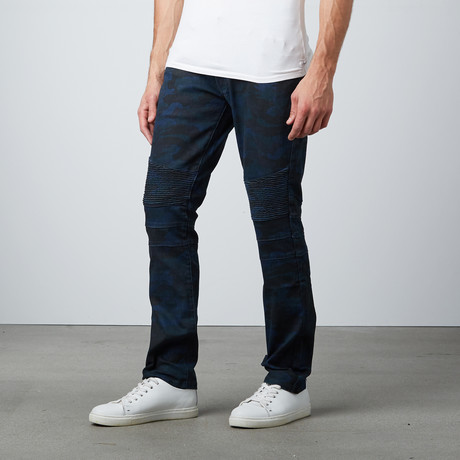 Camo Print Moto Jeans // Navy (30WX30L)