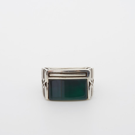 Spacial Rectangle Green Agate Ring (Size 8.5)