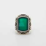 Green Agate Patterned Sides Ring (Size 8.5)