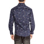 Flora Long-Sleeve Button-Up Floral Shirt // Navy (S)
