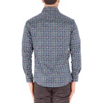 Long-Sleeve Button-Up Micro-Pattern Shirt // Blue (S)