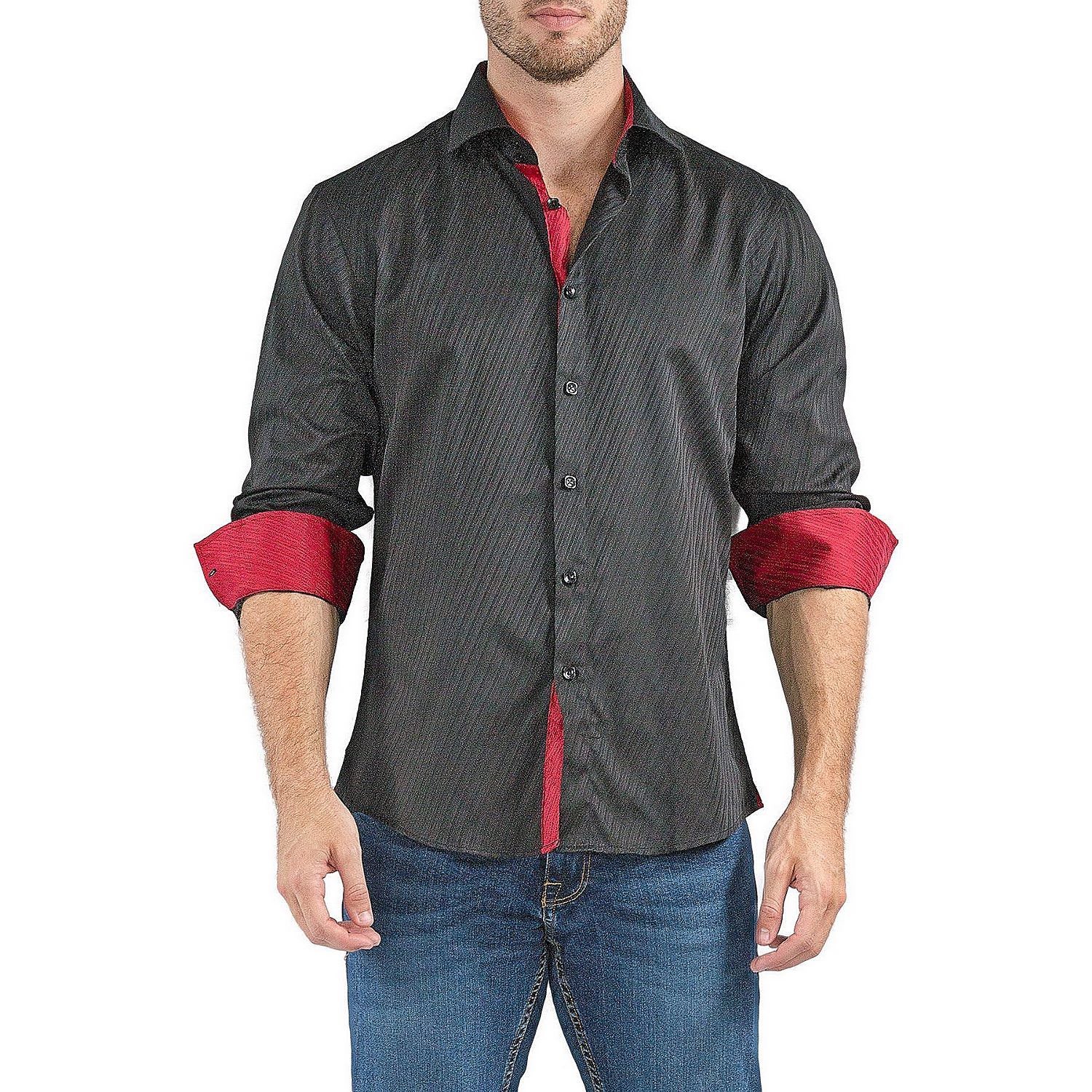 Diagonal Long-Sleeve Button-Up Shirt // Black (2XL) - BESPOKE - Touch ...