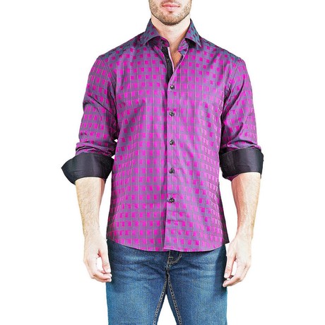 Long-Sleeve Button-Up Shirt // Purple (S)