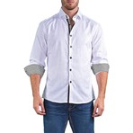 Long-Sleeve Diamond Contrast Trim Button-Up Shirt // White (L)