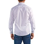 Long-Sleeve Diamond Contrast Trim Button-Up Shirt // White (L)