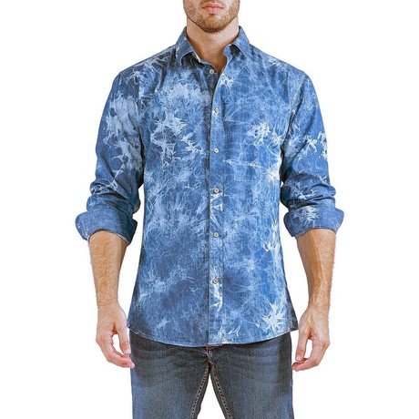 Solid Long-Sleeve Button-Up Shirt // Blue (XS)