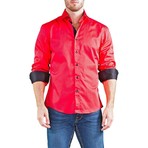 Long-Sleeve Button-Up Shirt // Red (XS)