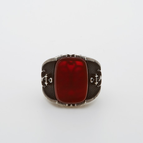 Nautical Red Agate Ring (Size 8.5)