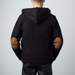 Button-Up Waffle Knit Hoodie // Black (S)