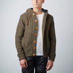 Button-Up Waffle Knit Hoodie // Olive (2XL)