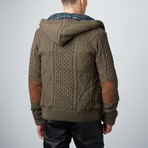 Button-Up Waffle Knit Hoodie // Olive (S)