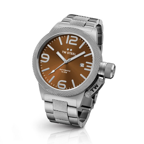 TW Steel Canteen Date Automatic // Stainless Steel + Brown (45mm)