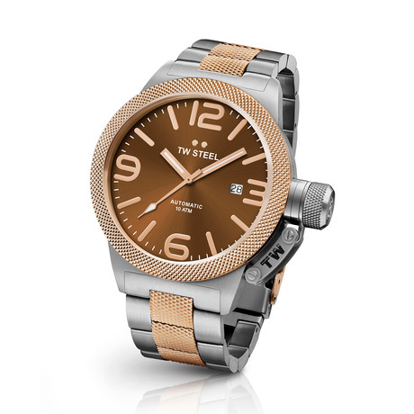 TW Steel Canteen Date Automatic // Rose Gold + Brown (45mm)