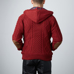 Button-Up Waffle Knit Hoodie // Red (XL)