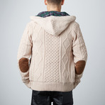 Button-Up Waffle Knit Hoodie // Cream (S)
