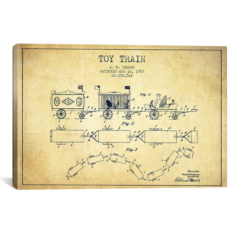 A.W. Benson Toy Train Patent Sketch (26"W x 18"H x 0.75"D)