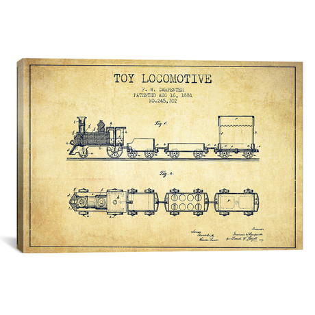 F.W. Carpenter Toy Locomotive Patent Sketch (26"W x 18"H x 0.75"D)