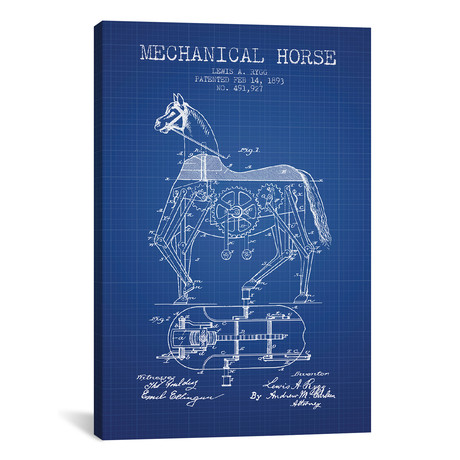 Lewis A. Rygg Mechanical Horse Patent Sketch (18"W x 26"H x 0.75"D)