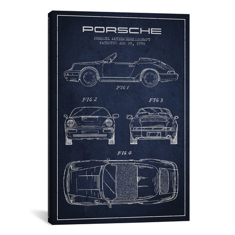 Porsche Corporation Porsche Patent Sketch (Navy Blue) // Aged Pixel (12"W x 18"H x 0.75"D)