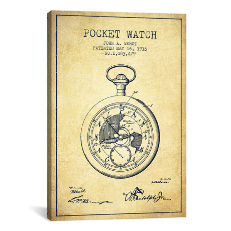 John A. Meroz Pocket Watch Pattern Sketch // Vintage (18"W x 26"H x 0.75"D)