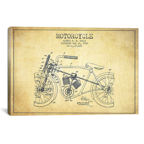 Arthur H.W. Yordi Motorcycle Patent Sketch // Vintage (26"W x 18"H x 0.75"D)