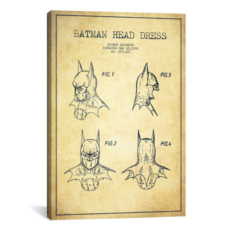 Robert Ringwood Batman Head Dress Patent Sketch // Vintage (18"W x 26"H x 0.75"D)