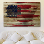 Behind Red Stripes Print on Natural Pine Wood (12"H x 18"W x 1.5"D)