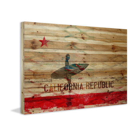 Repub Surfing Painting Print on Natural Pine Wood (18"W x 12"H x 1.5"D)