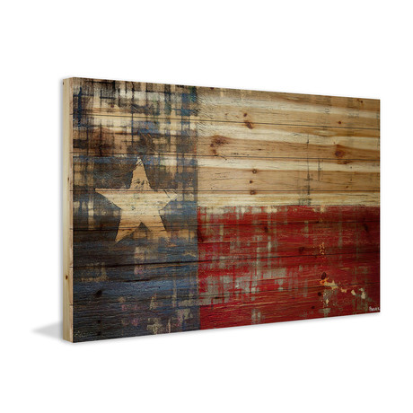 Texas Pride Painting Print on Natural Pine Wood (18"W x 12"H x 1.5"D)