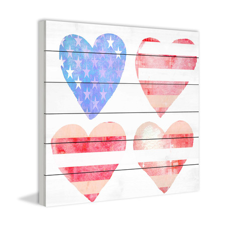 Patriotic Hearts Painting Print // White Wood (18"W x 18"H x 1.5"D)