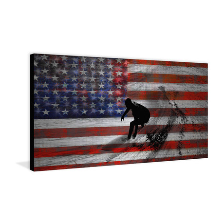 Surfing the Flag Painting Print on Metal (24"W x 12"H x 1.5"D)